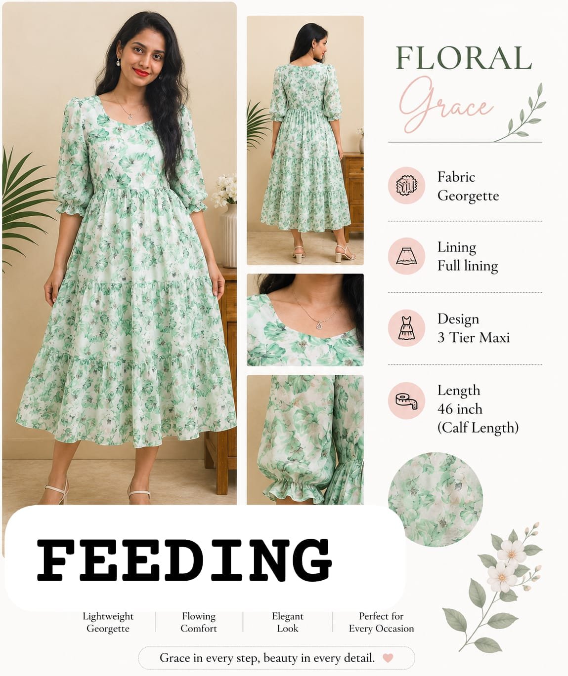 Floral Georgette Feeding Maxi Dress with Full Lining