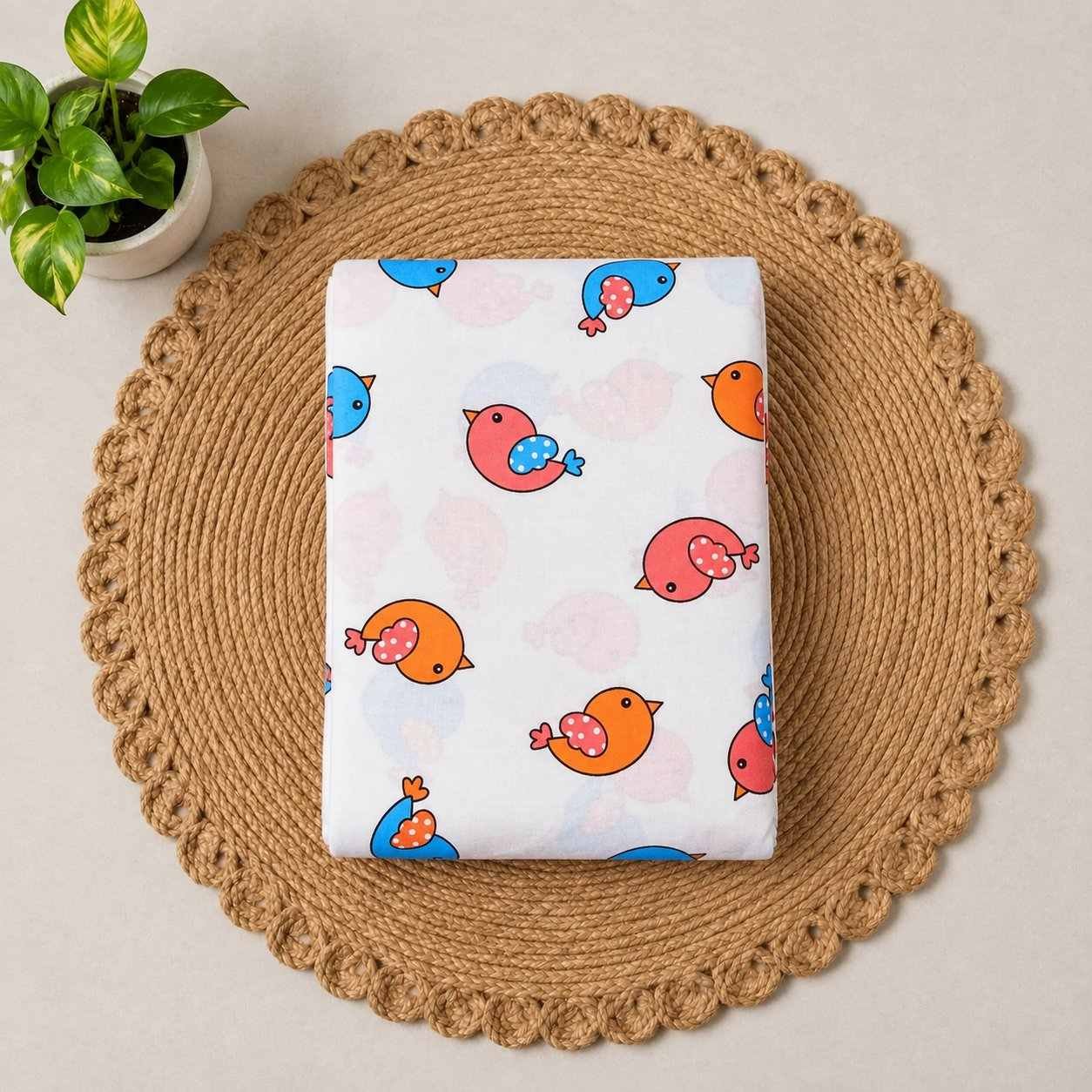 pure cotton new born baby cradle cloth | jhula thottil -Red with Blue Birds Print