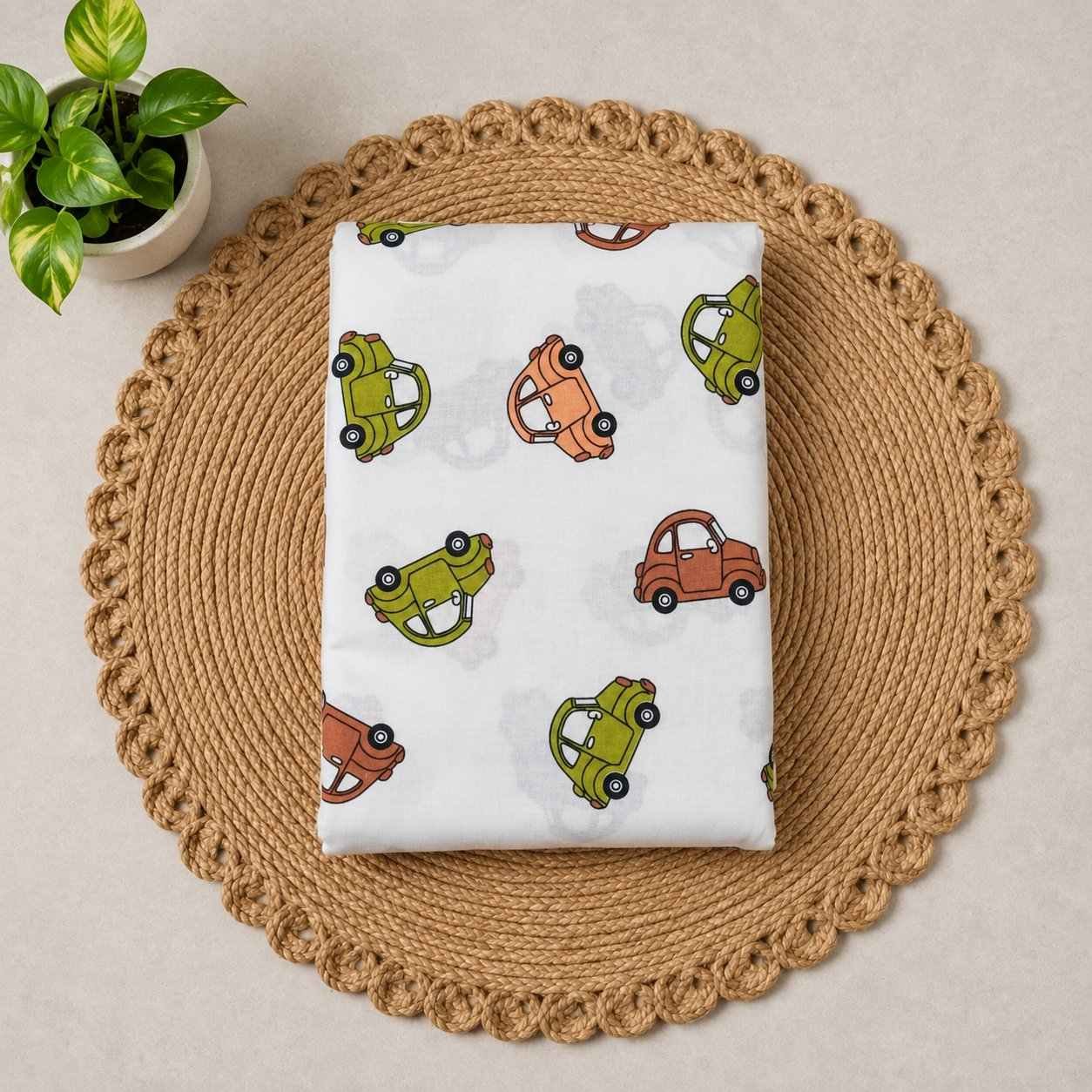 pure cotton new born baby cradle cloth | jhula thottil-RED WITH GREEN CAR