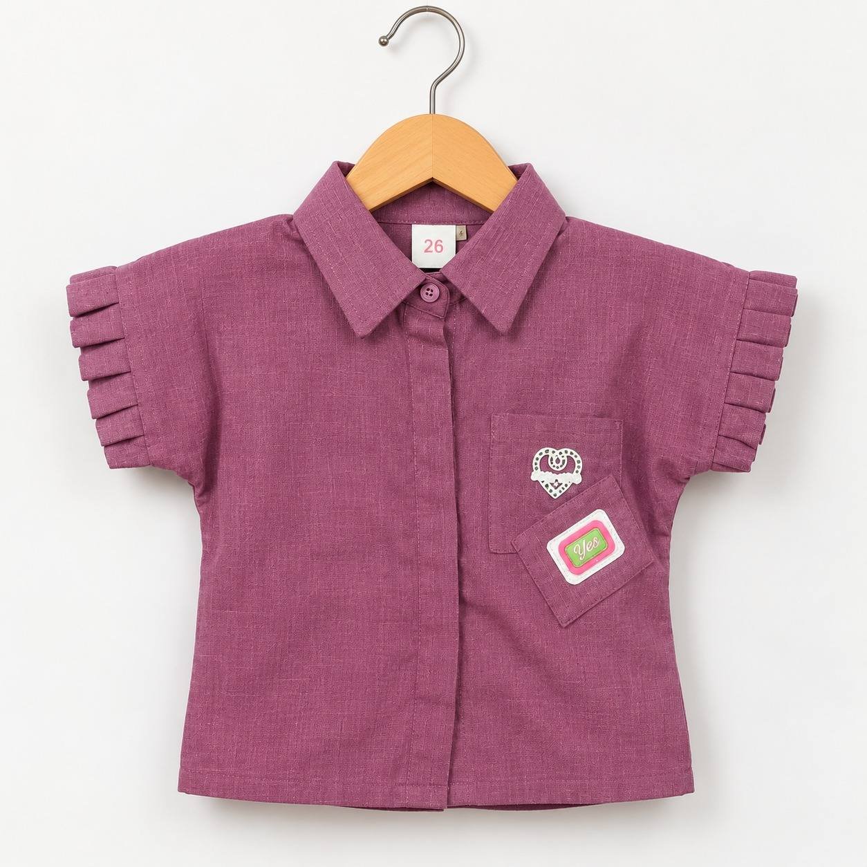 Girls Mauve Pleated Sleeve Stylish Casual Shirt