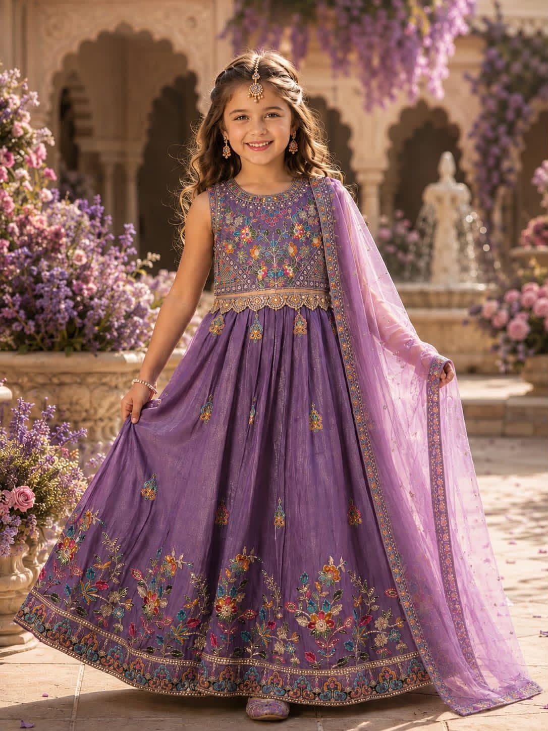 Girls Purple Floral Lehenga Choli with Dupatta for Weddings Funtion ,Bithday Party