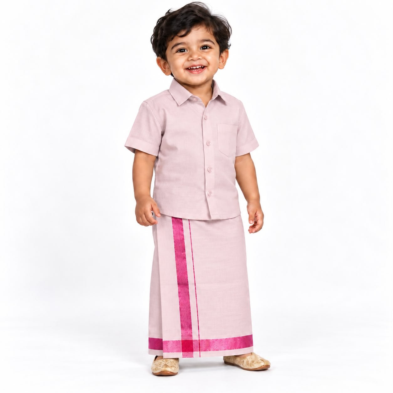 Boys Traditional Readymade Special Half Sleeve Shirt with Matching Zari Border Dhoti Sets.