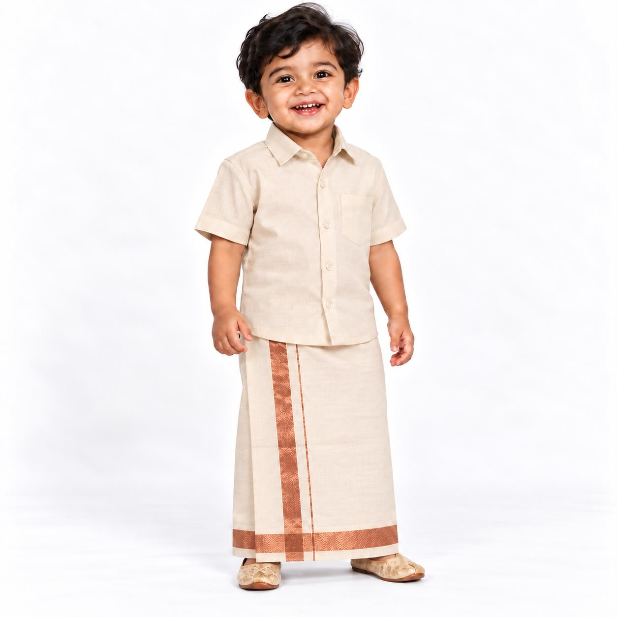 Boys Traditional Readymade Special Half Sleeve Shirt with Matching Zari Border Dhoti Sets.