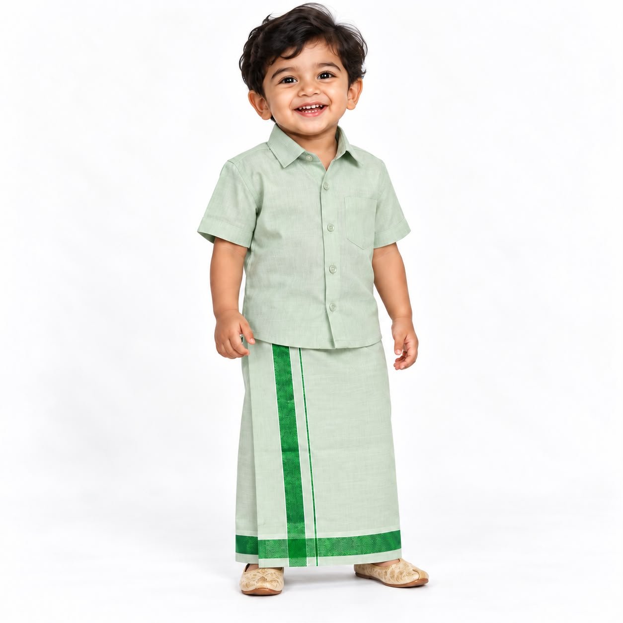 Boys Traditional Readymade Special Half Sleeve Shirt with Matching Zari Border Dhoti Sets.