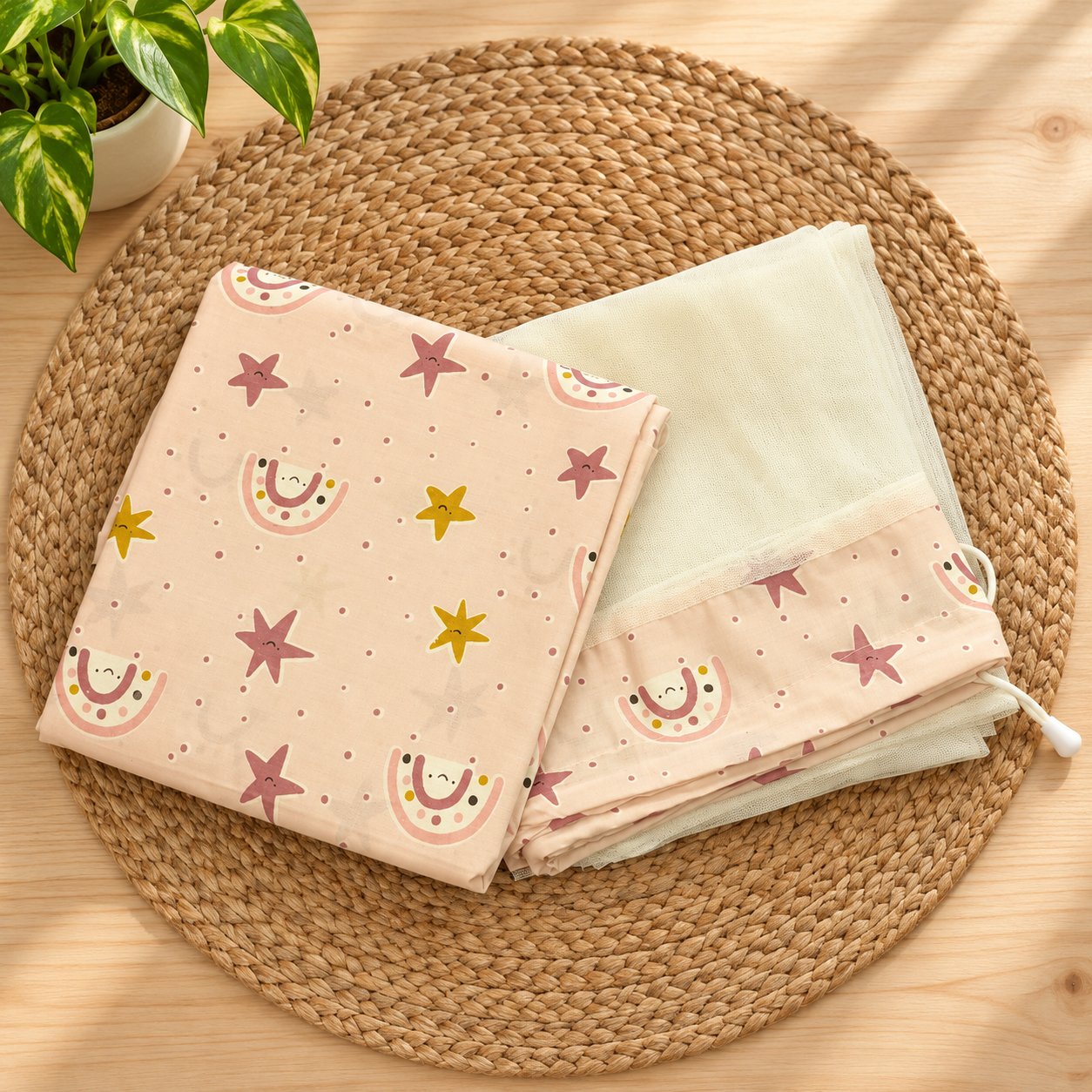 Cotton Baby Cradle Cloth with  Mosquito Net – 3 Metres/Cute Assorted Prints code:nbe