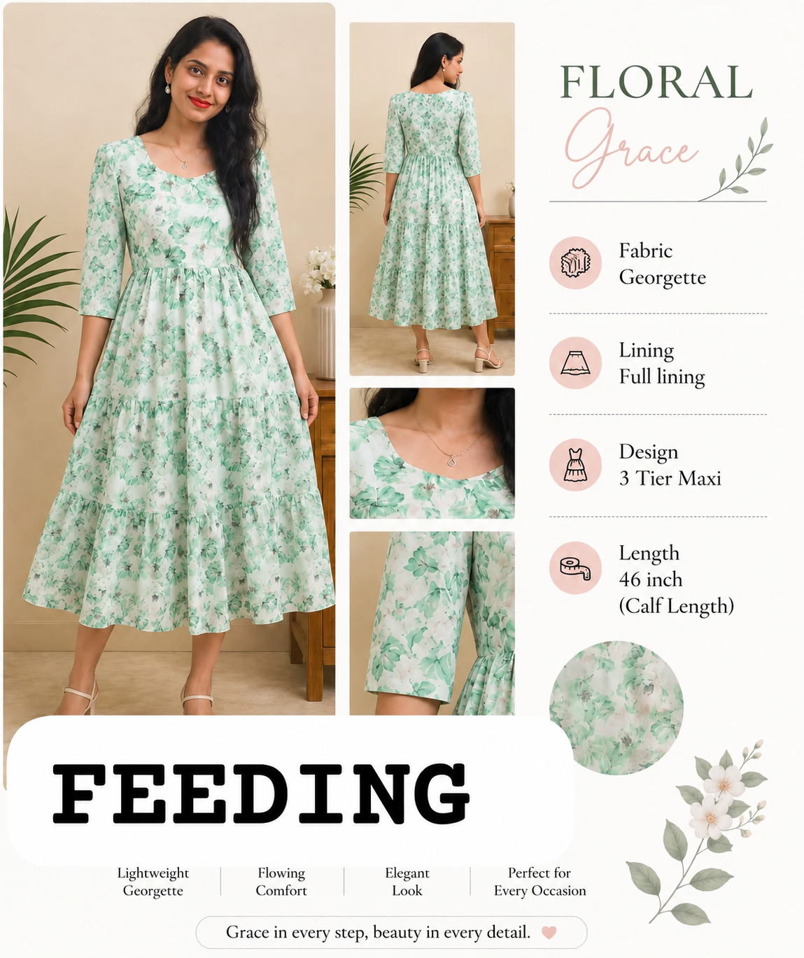 Floral Georgette Feeding Maxi Dress with Full Lining