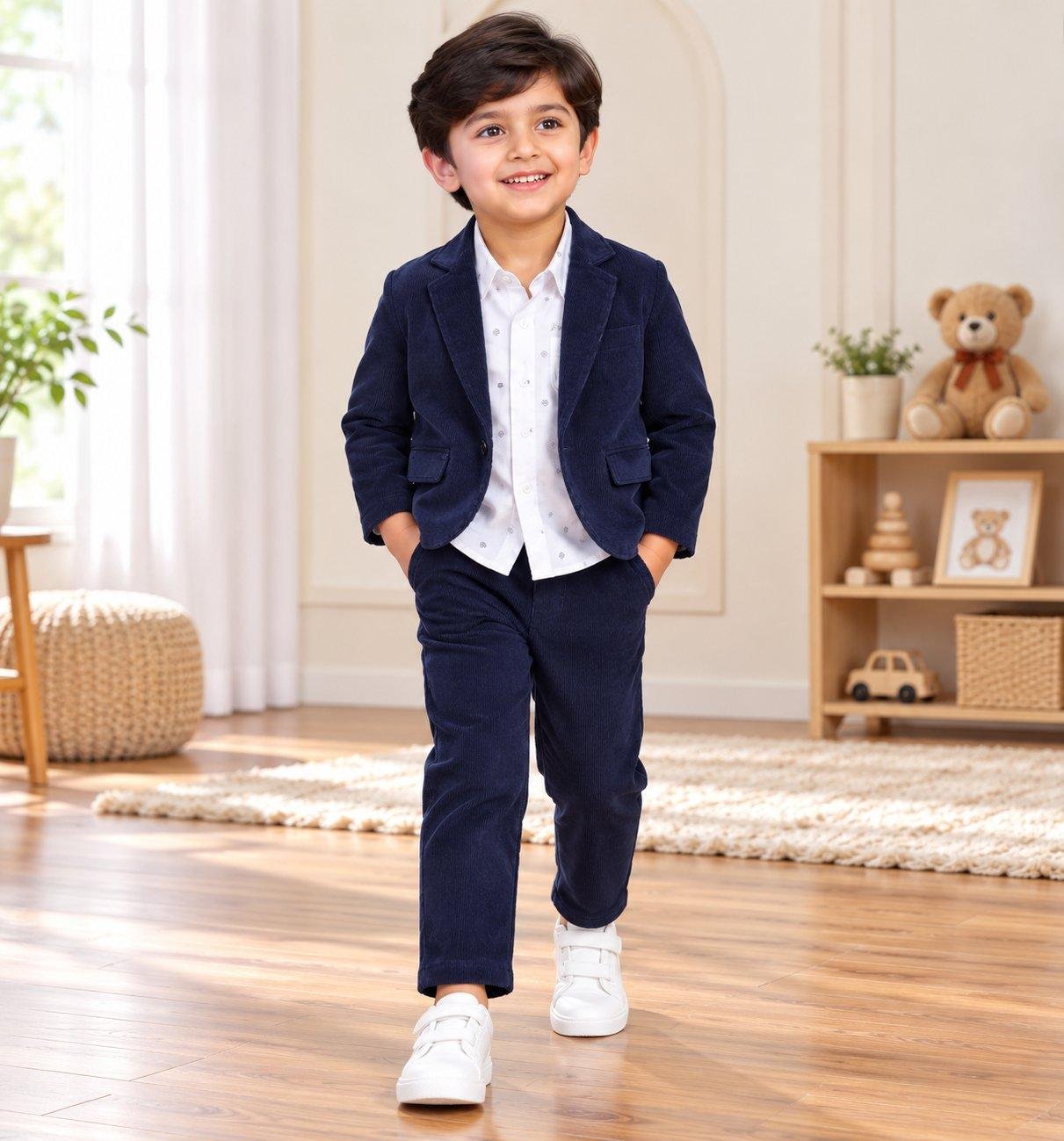Baby Boys Navy Blazer Shirt Pant 3 Piece Party Wear Suit