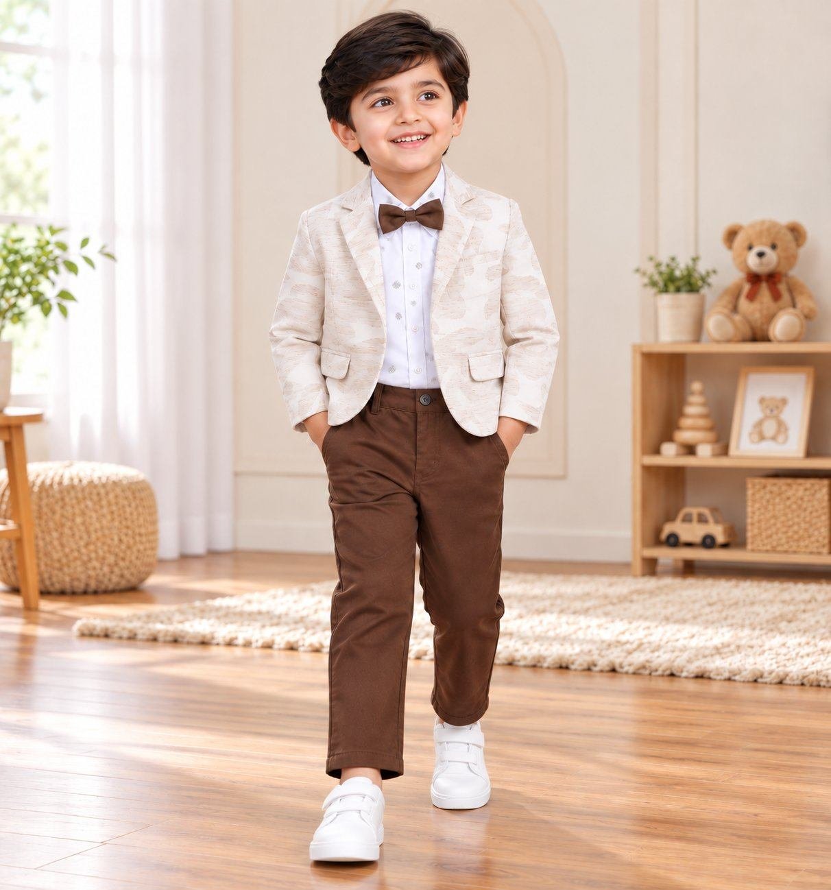 Baby Boys Blazer Shirt Pant Bow Tie 4 Piece Party Wear Suit