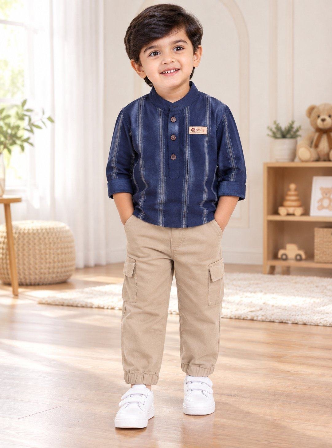 Baby Boys Striped Shirt & Cargo Pant 2 Piece Party Wear Set.
