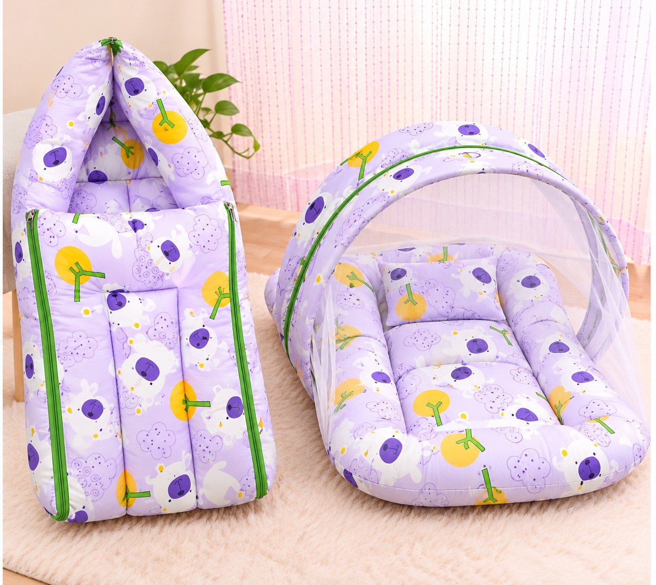 premium baby carry bed & mosquito net bed combo for newborns-Purple Deer