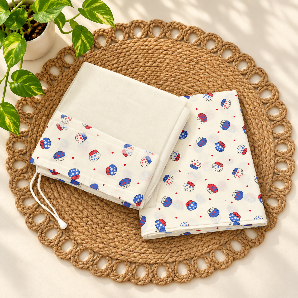 3 Meter Cotton Cradle Cloth with Mosquito Net & Side Head Covert/Cute Assorted Prints ,NBE