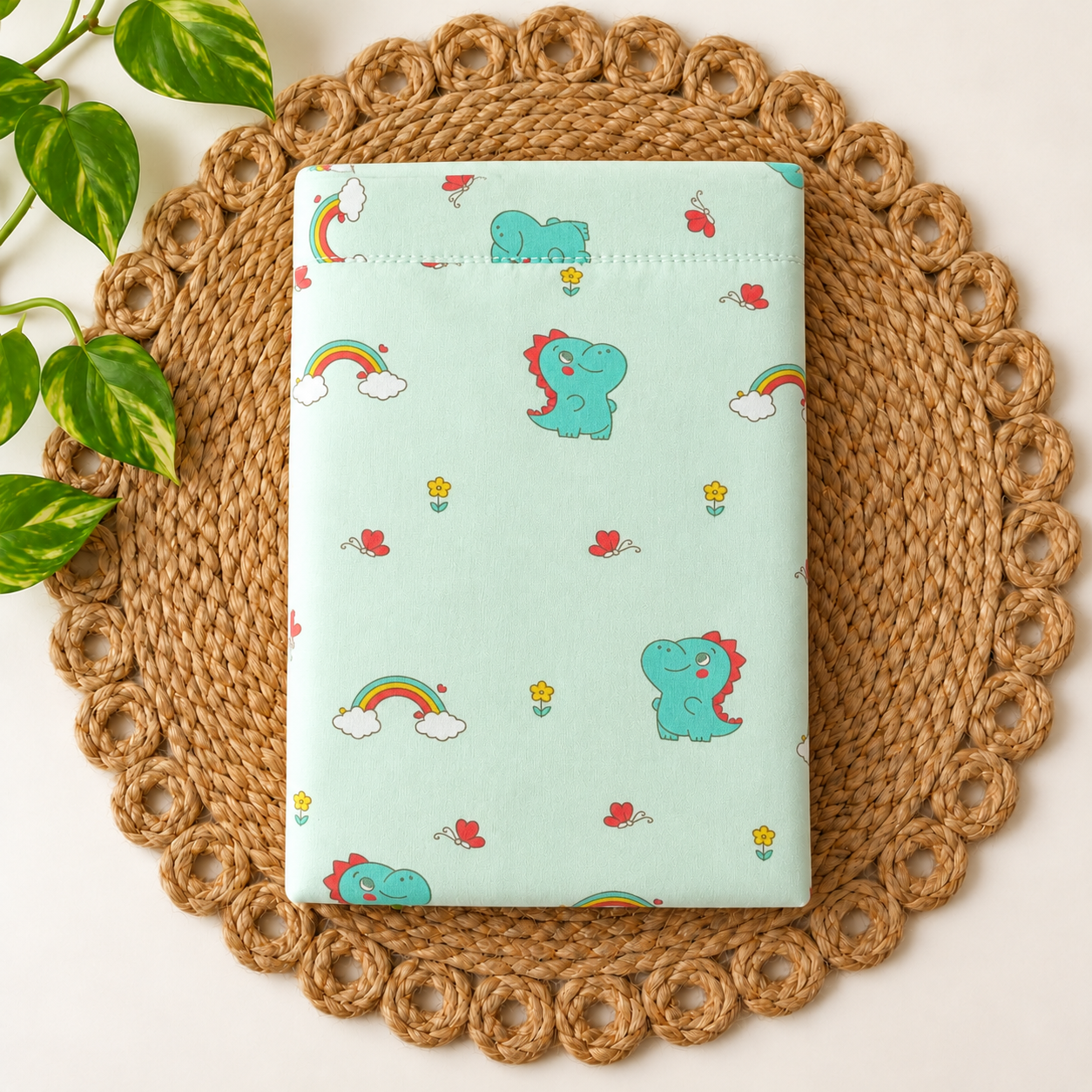 small 100% organic cotton baby mattress protector sheet 60x80cm Sea Green Dino -code:nbe