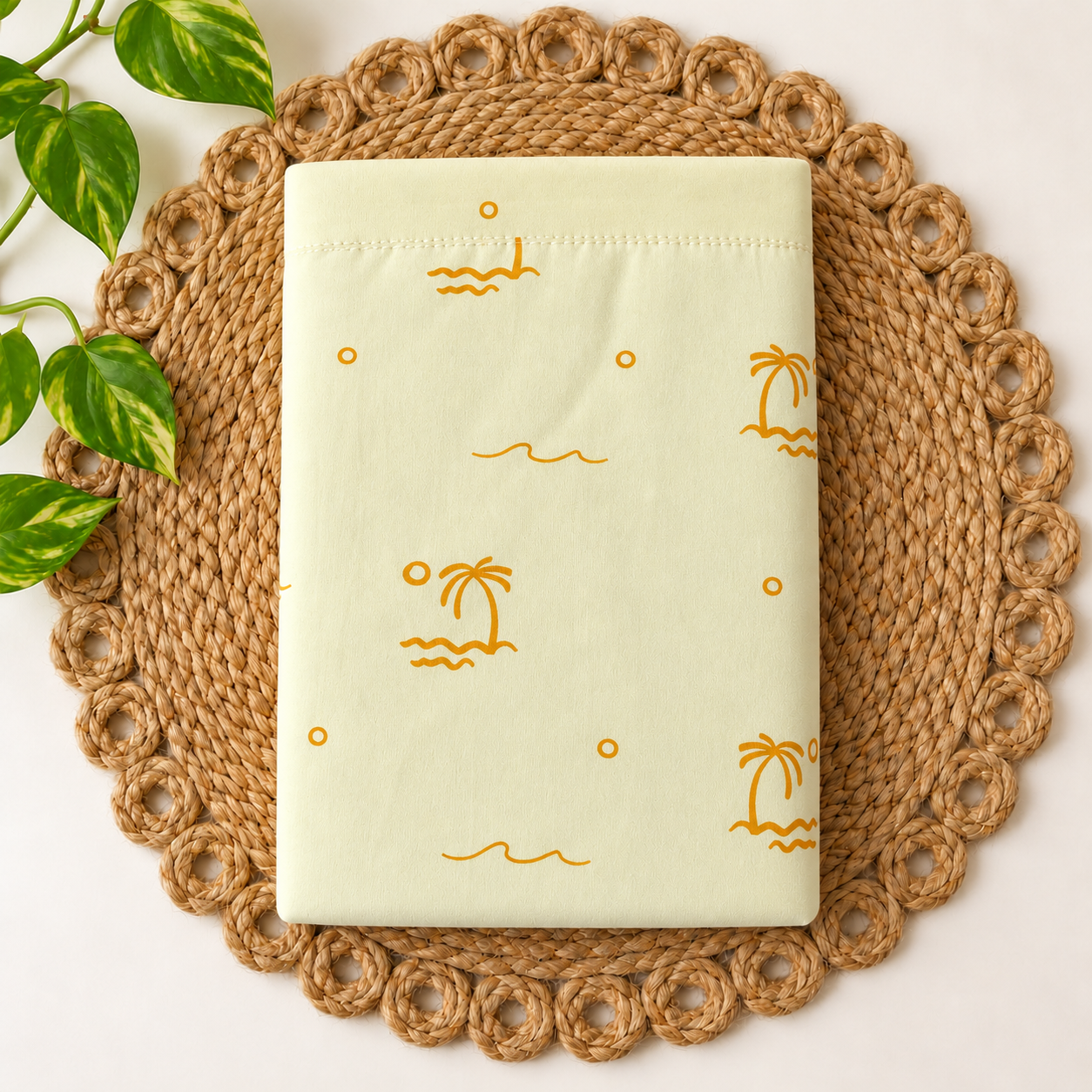 small 100% organic cotton baby mattress protector sheet 60x80cm Lomen Cream Palam Print -code:nbe