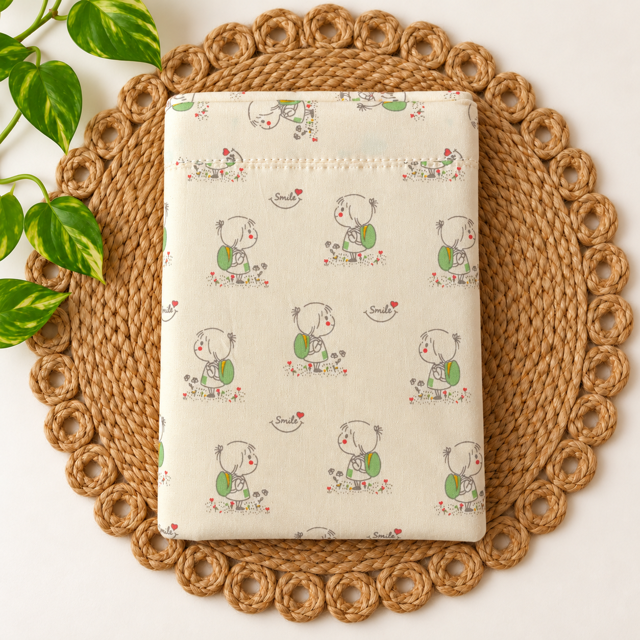 small 100% organic cotton baby mattress protector sheet 60x80cm Ivory Smile Girl -code:nbe