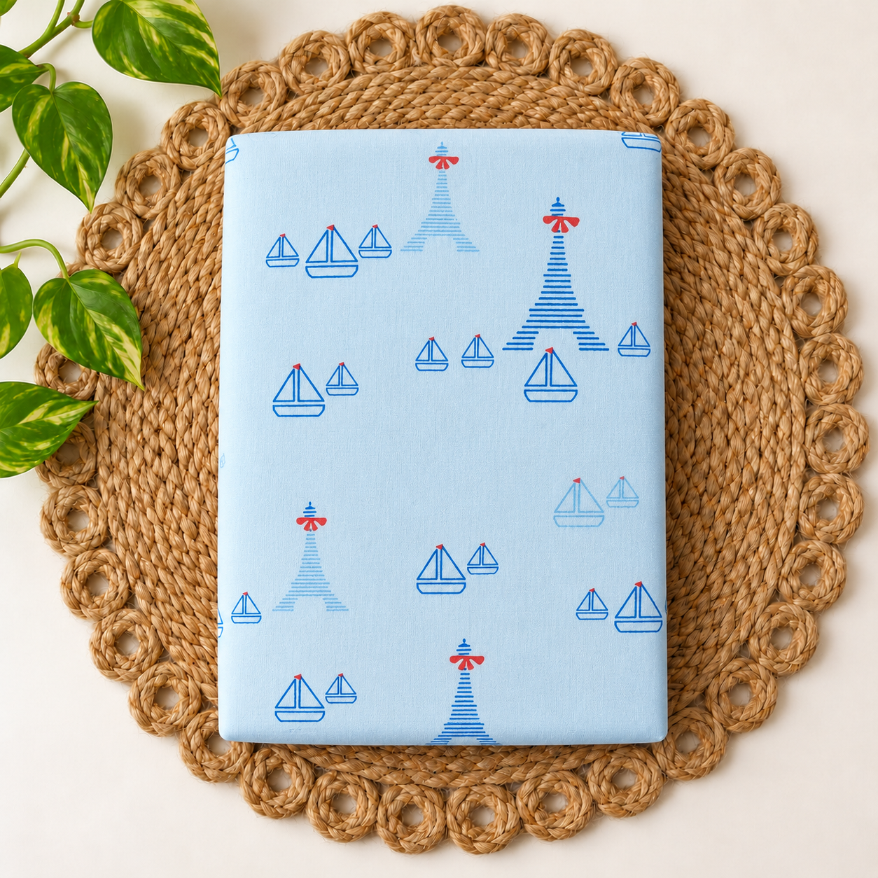 small 100% organic cotton baby mattress protector sheet 60x80cm Blue Paris-code:nbe