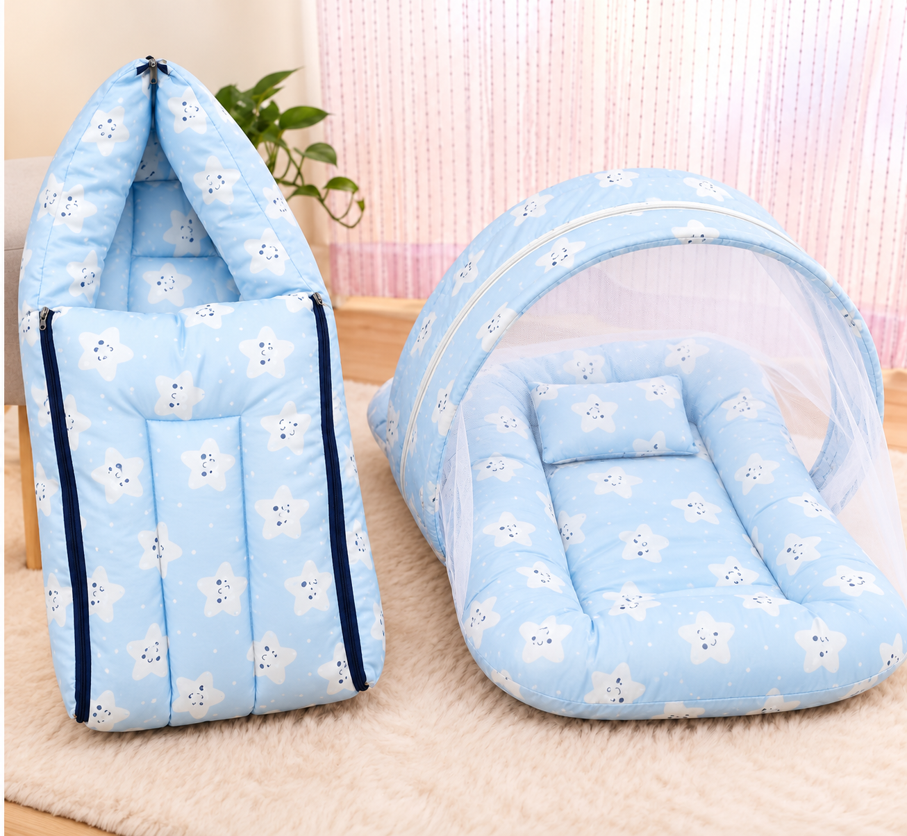 premium cotton baby carry bed & mosquito net bed combo – Blue Star