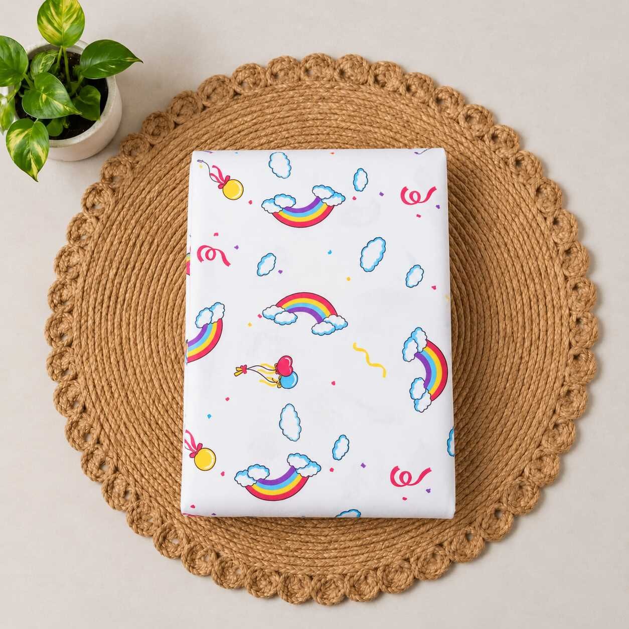 organic cotton baby cradle cloth 3.6 metres | newborn jhula-White Rainbow prints