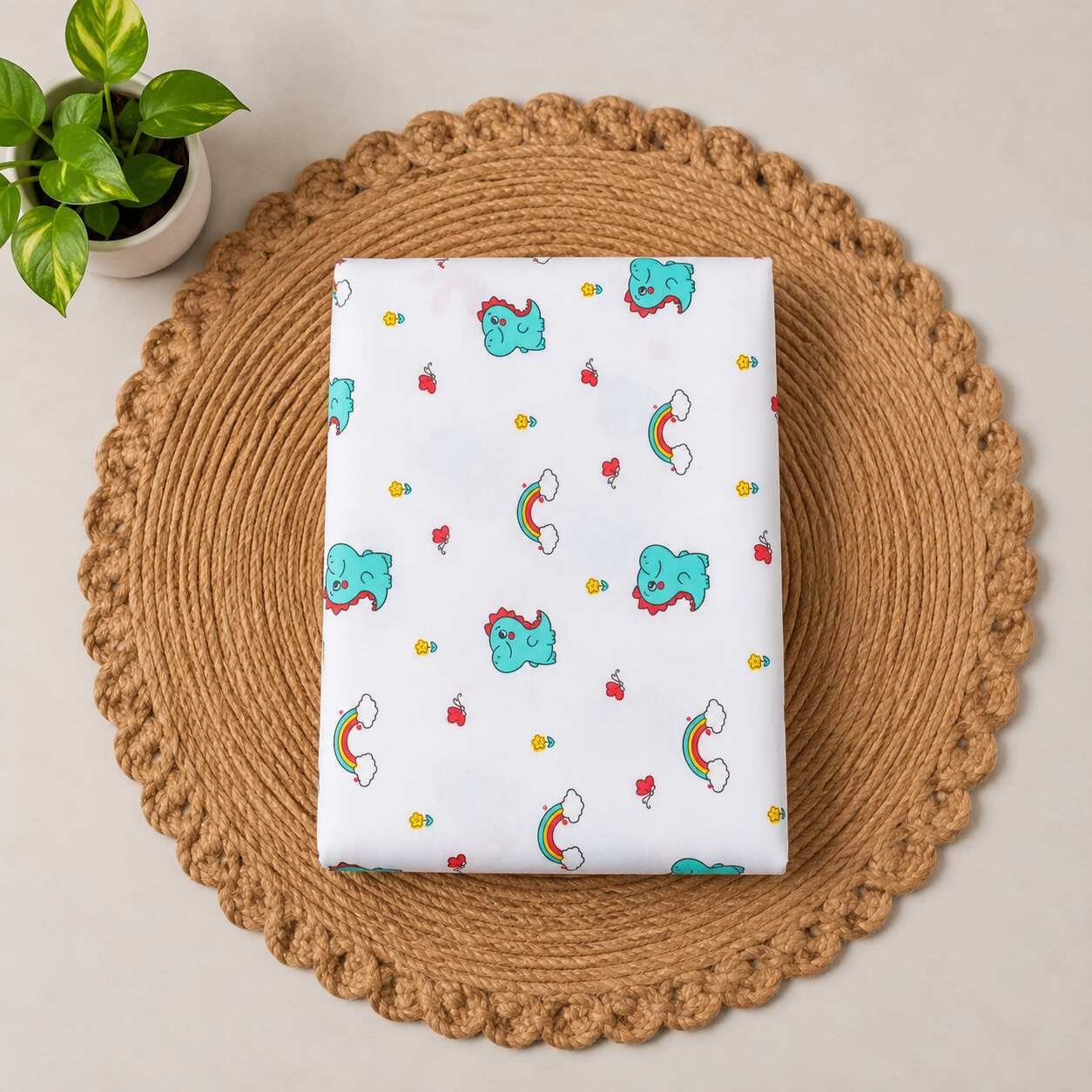 organic cotton baby cradle cloth 3.6 metres | newborn jhula-white Dino prints