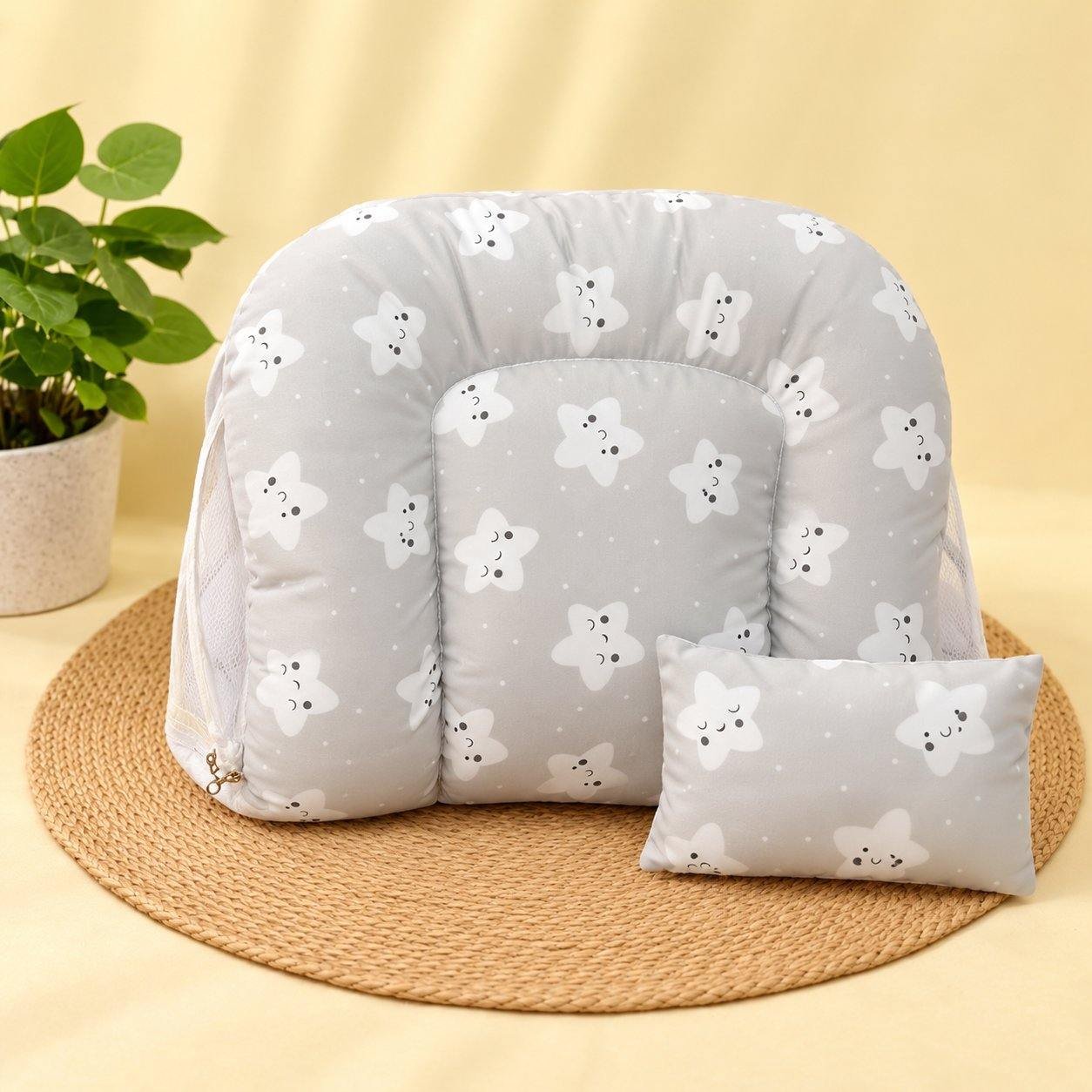 pure cotton premium new born baby net bed | infant sleeping net bed-Grey Star code:nbe