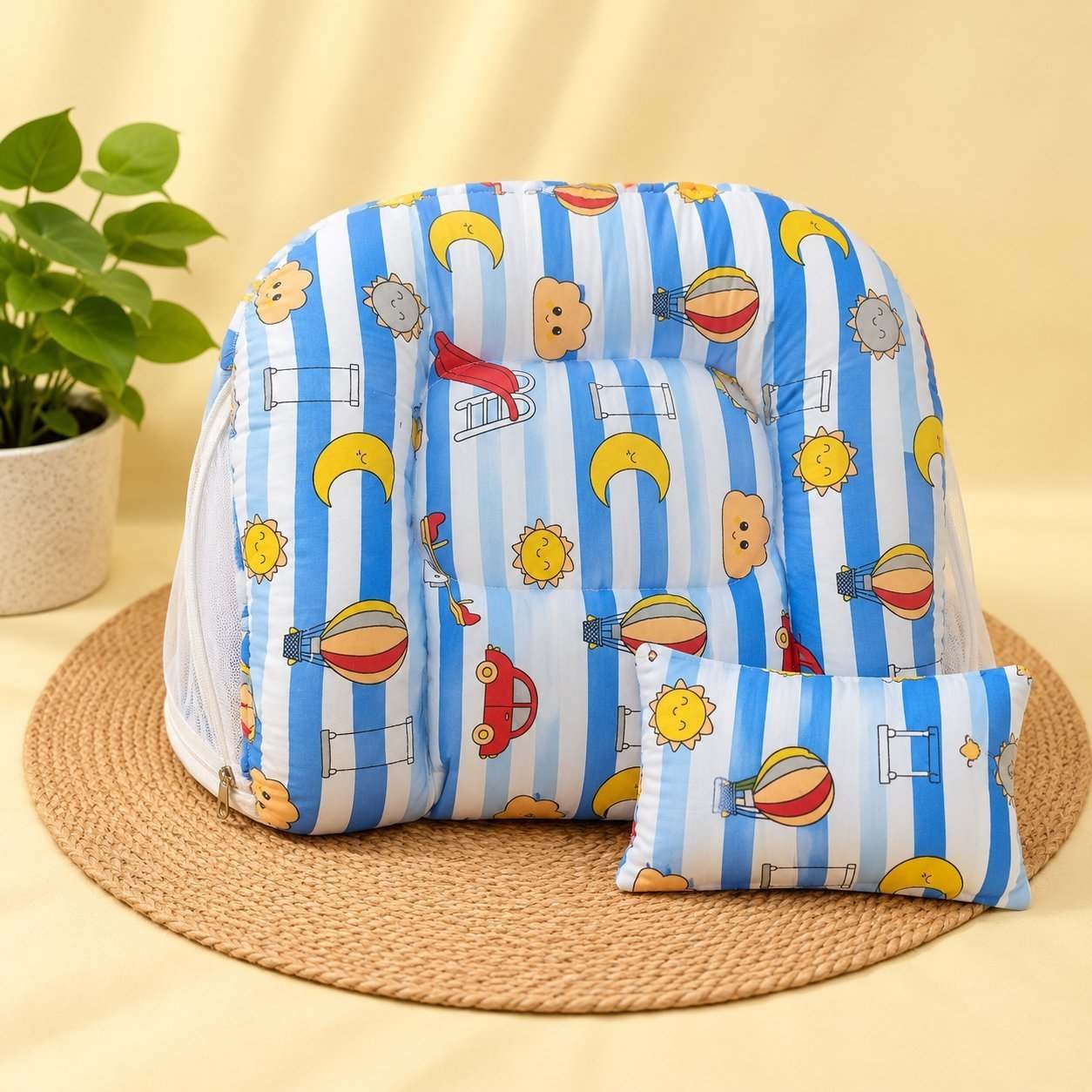 pure cotton premium new born baby net bed | infant sleeping net bed-Blue Striped code:nbe